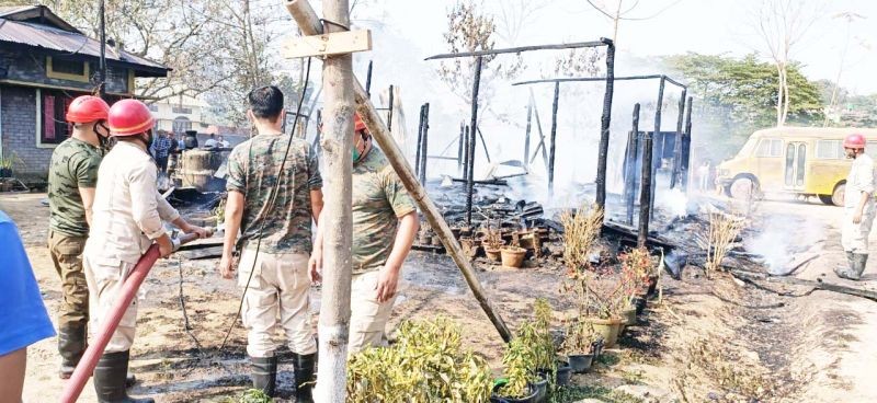 Response team from Fire & Emergency Services, Nagaland engaged in dousing off the fire at Dimapur.